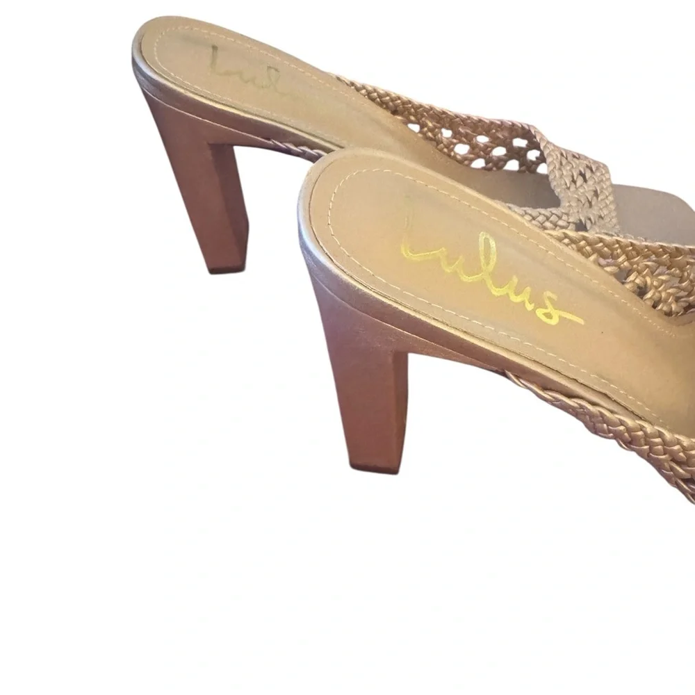 Lulus Woven Block Heel Sandals – Beige Neutral, Worn Once